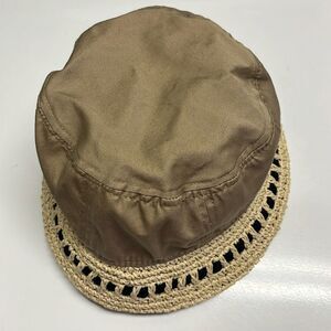 Panama Jack Tan and Cream Protective Bucket Hat with Raffia Ribbon Rim OSFM